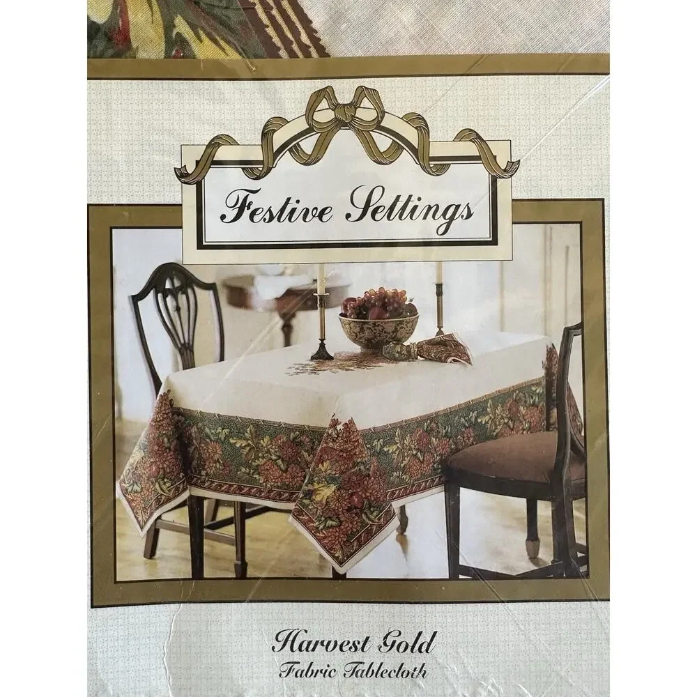 Vintage 1996 Avon Home Fashion Harvest Gold Fabric Tablecloth 60x 84 Oval Fall